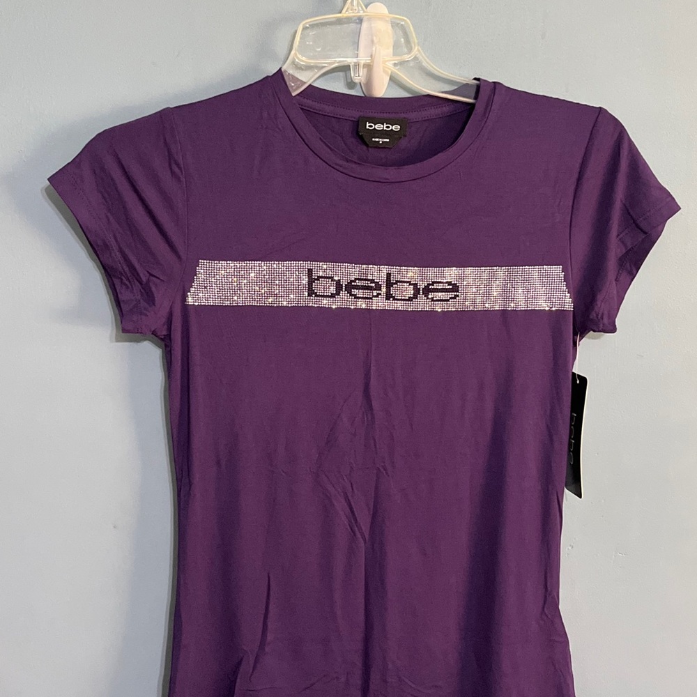 SELLING BeBe TOP for WOMEN SIZE M COLOR PURPLE SHORT SLEEVE BNWT - Picture 10 of 11